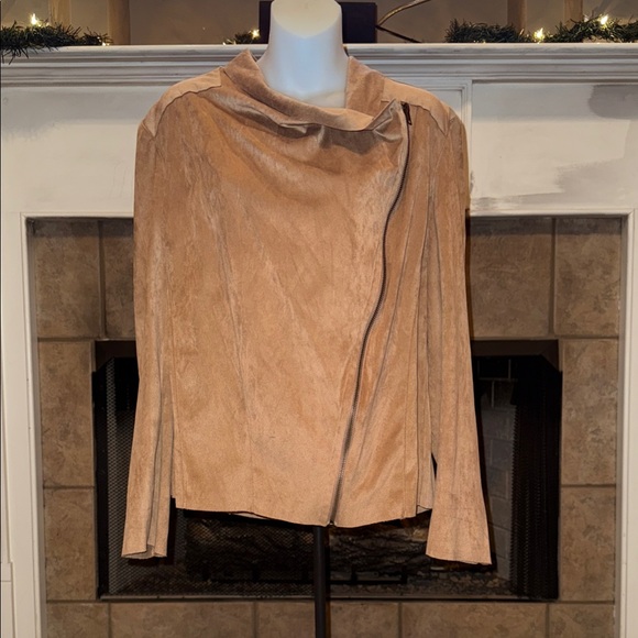 Mote Jackets & Blazers - Mote Faux Suede Leather Tan Brown Moto Zipper Jacket Wrap